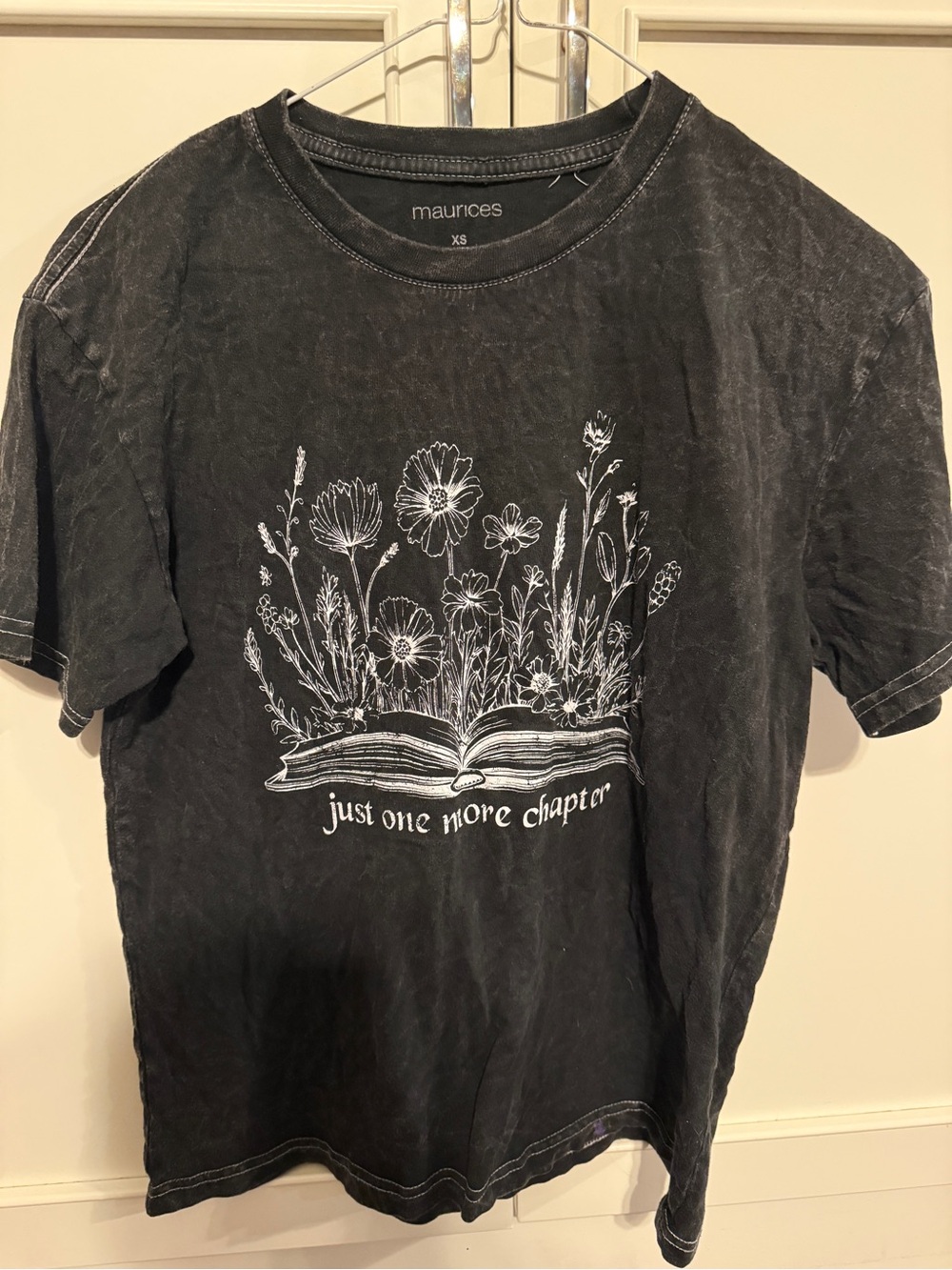 Maurices Black Tee with White Floral Book Graphic